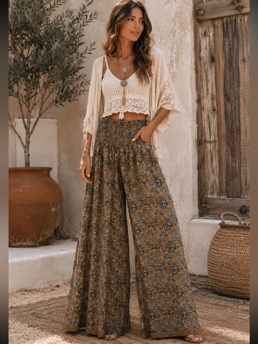 Boho Paisley Wide Leg Palazzo Pants